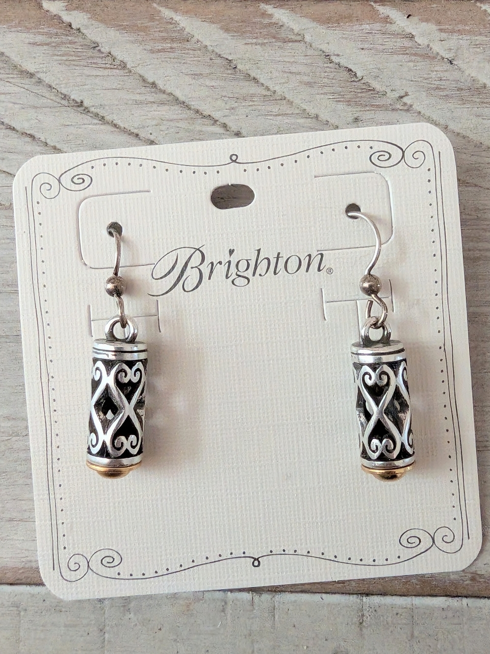 Brighton Desire Scrollwork Hearts Cylindrical Dangle Drop Earrings Gold